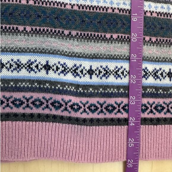 Talbots Gray and Pink Fair Isle Crew Neck Lambswool Blend Sweater Size MP - Picture 6 of 6